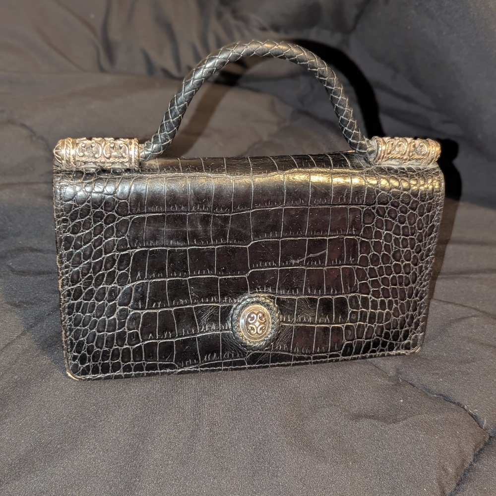 Brighton Black Leather Handbag with Heart Lining